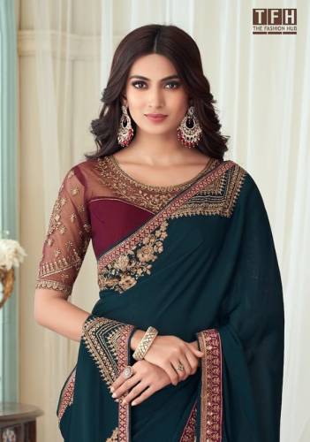 Silver Screen Hit Design 27002 By TFH Designer Partywear Saree Collection
